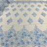 Beaded 3D Floral Lace Polyester Fabric - Off White, Gold, Silver, Lt. Blue, 52" Wide (1 Yard)