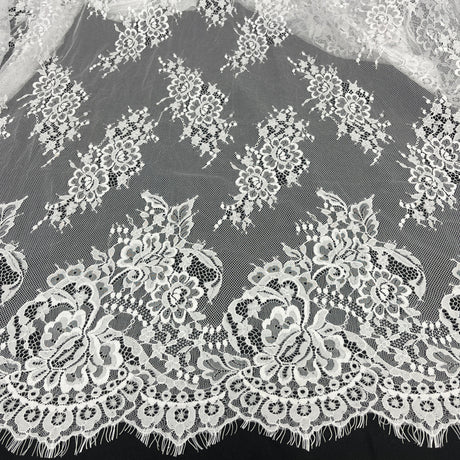 Embroidered Lace Fabric with Eyelash Scallop