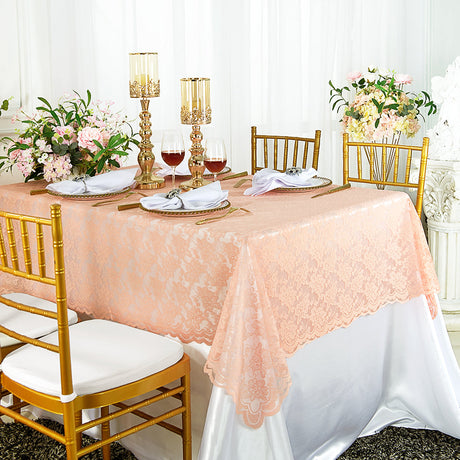 Rectangular Lace Table Overlay Topper 54x108 Apricot/Peach