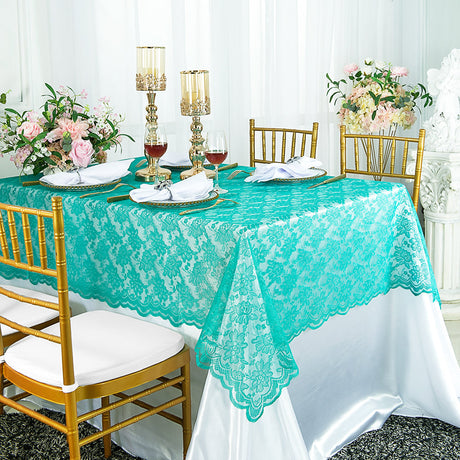Rectangular Lace Table Overlay Topper 54x108 Tiff Blue/Aqua Blue