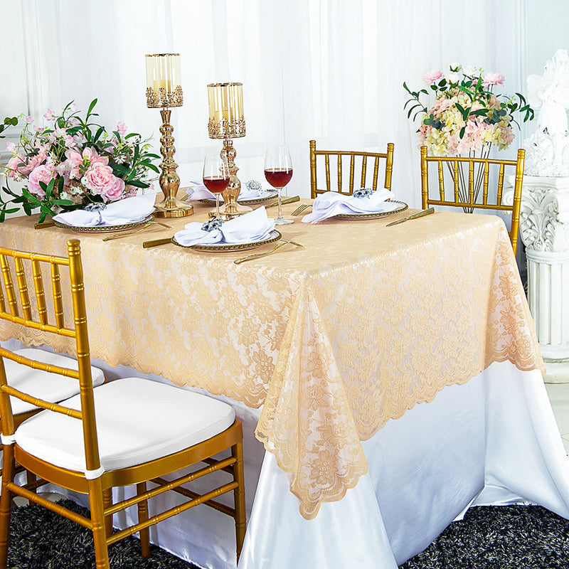 Rectangular Lace Table Overlay Topper 54x108 Champagne