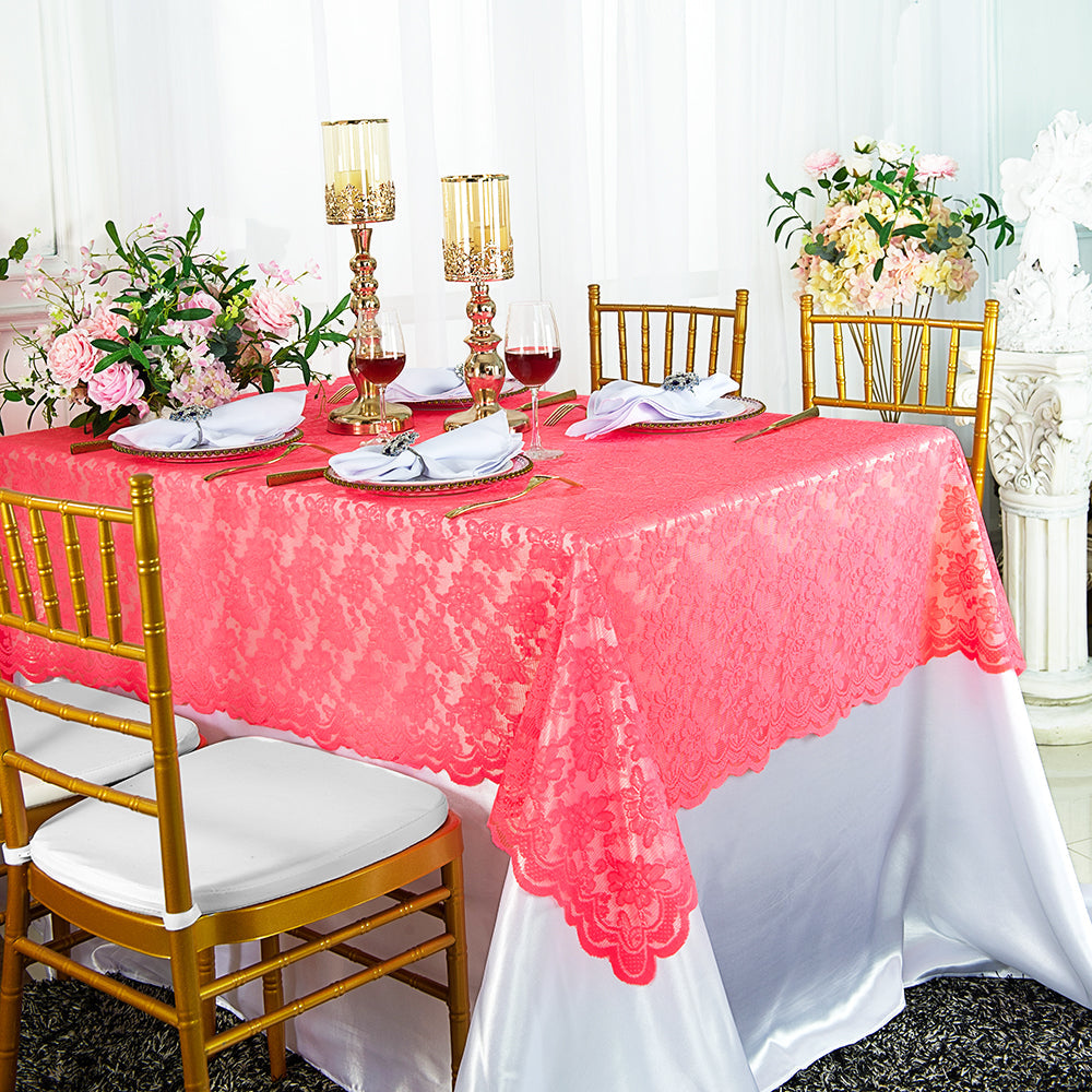 Rectangular Lace Table Overlay Topper 54x108 Coral