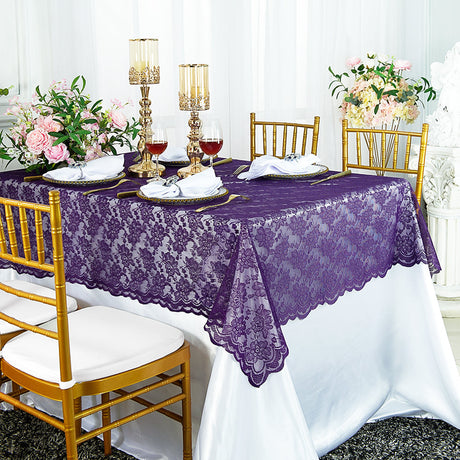 Lace Rectangular Table Overlay 54x108 Eggplant
