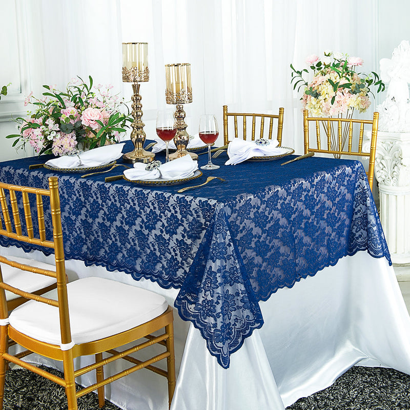 Lace Rectangular Table Overlay Topper 54x108 Navy Blue