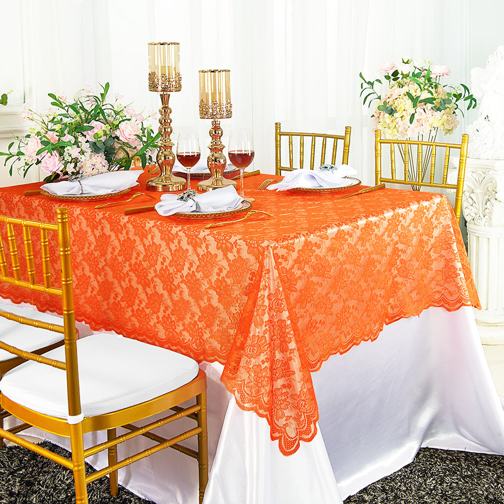 Rectangular Lace Table Overlay Topper 54x108 Orange