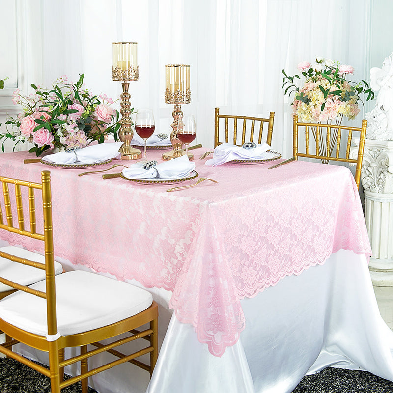 Lace Table Overlay Topper Rectangular 54x108 Pink