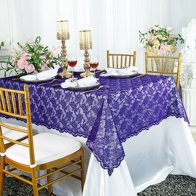 Rectangular Lace Table Overlay Topper 54x108 Regency Purple