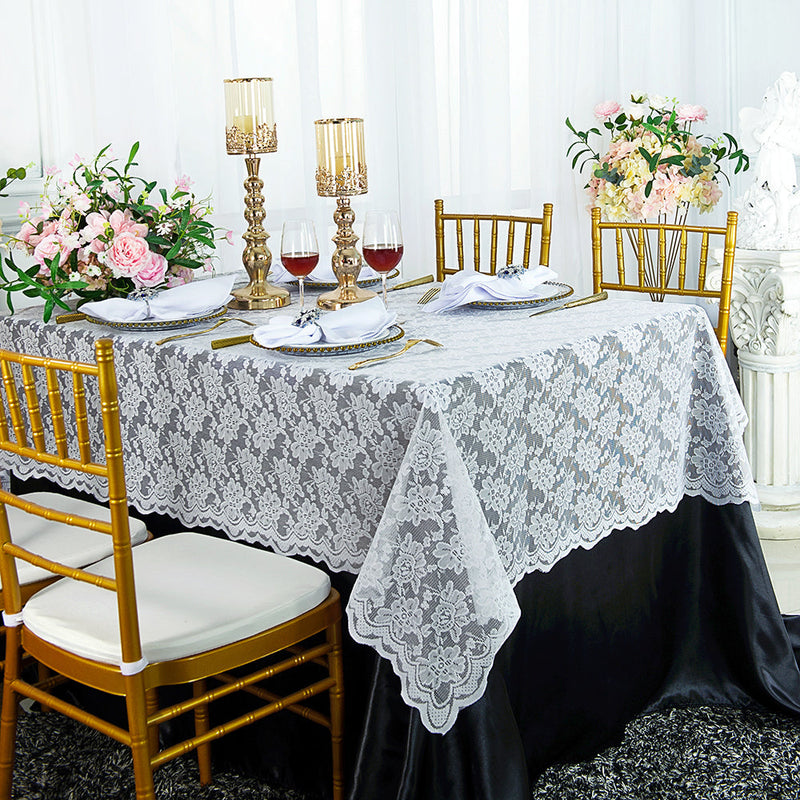 Lace Rectangular Table Overlay Topper 54x108 White