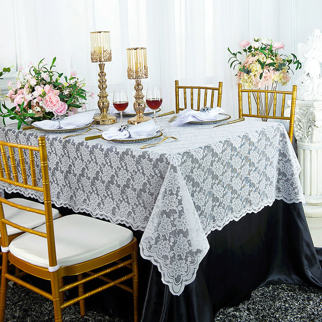 Lace Rectangular Table Overlay Topper 54x108 White