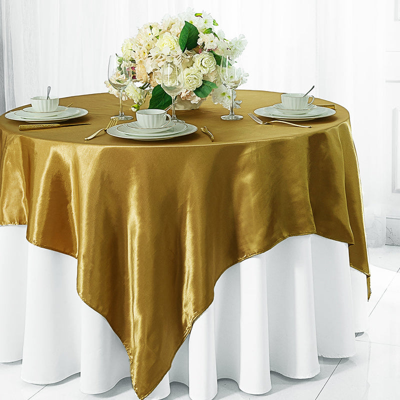 Satin Square Table Overlay 54x54 Antique Gold