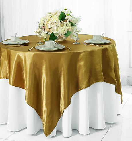 Satin Square Table Overlay 85x85 Antique Gold