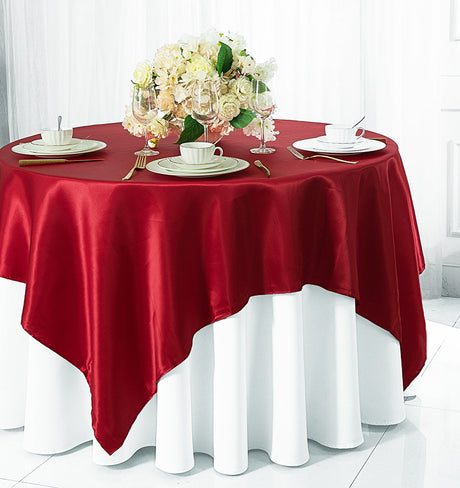 Satin Square Table Overlay 85x85 Apple Red
