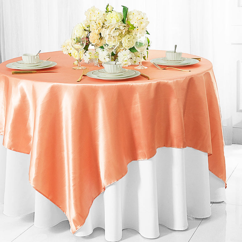 Satin Table Overlay 85x85 Square Apricot/Peach