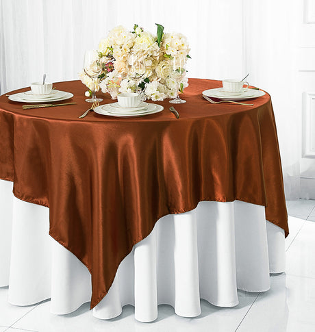 Satin Square Table Overlay 85x85 Cognac
