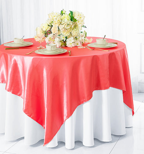 Satin Table Overlay 85x85 Square Coral
