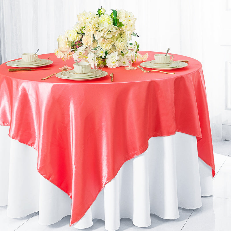 Satin Square Table Overlay 54x54 Coral