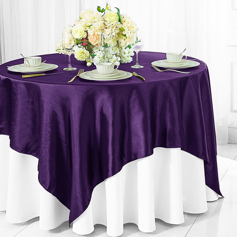Satin Square Table Overlay 85x85 Eggplant