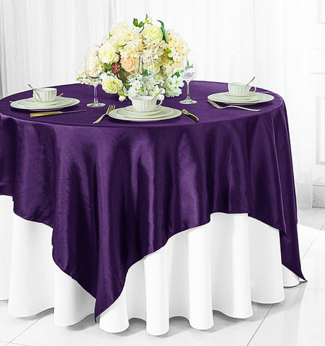Satin Square Table Overlay 85x85 Eggplant