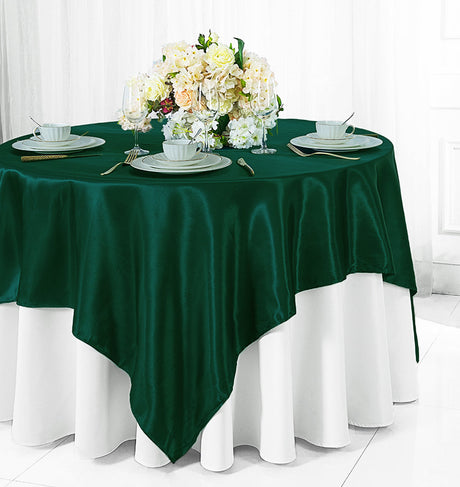 Satin Table Overlay 85x85 Square Hunter Green