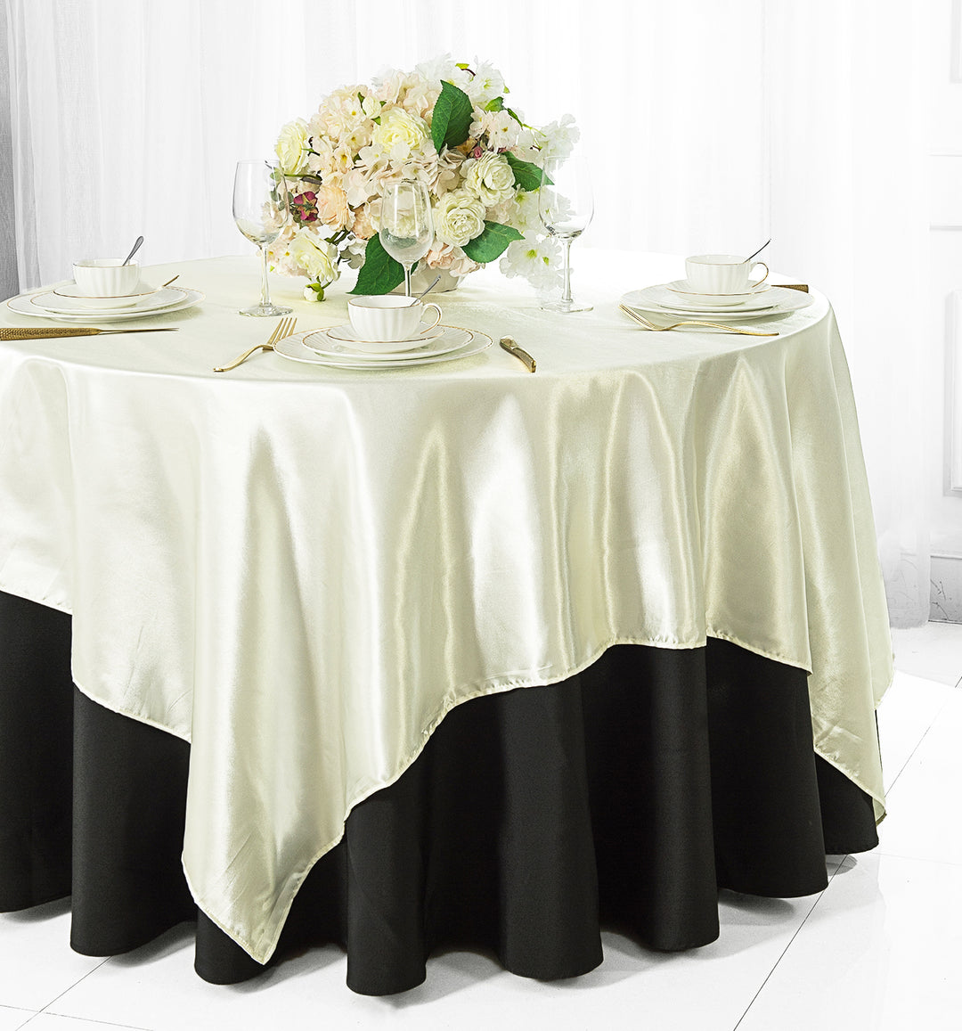 Seamless Square Satin Table Overlay 120 Inch Décor