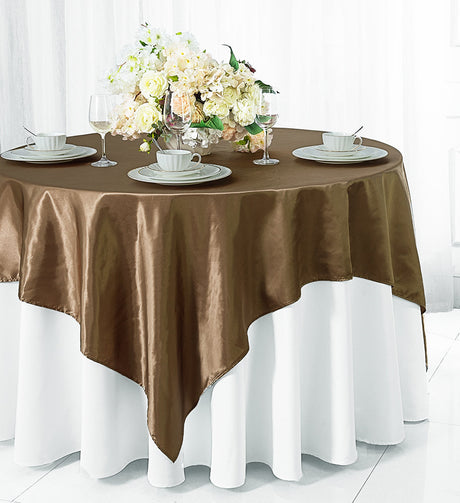 Satin Table Overlay 85x85 Square Latte/Taupe