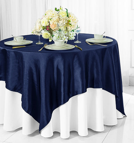 Satin Table Overlay 85x85 Square Navy Blue
