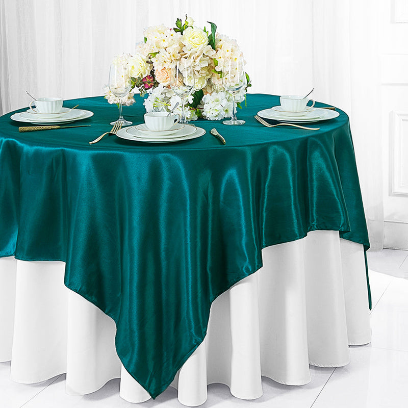 Satin Table Overlay 85x85 Square Peacock