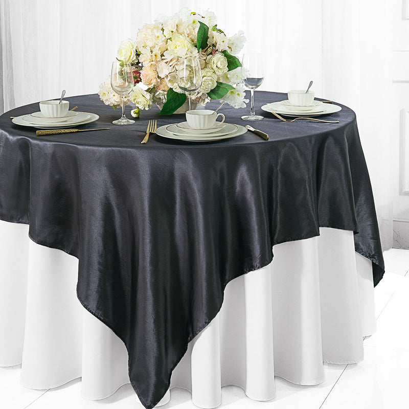 Satin Table Overlay 85x85 Square Pewter/Charcoal