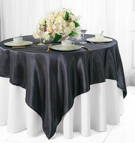 Satin Table Overlay 85x85 Square Pewter/Charcoal