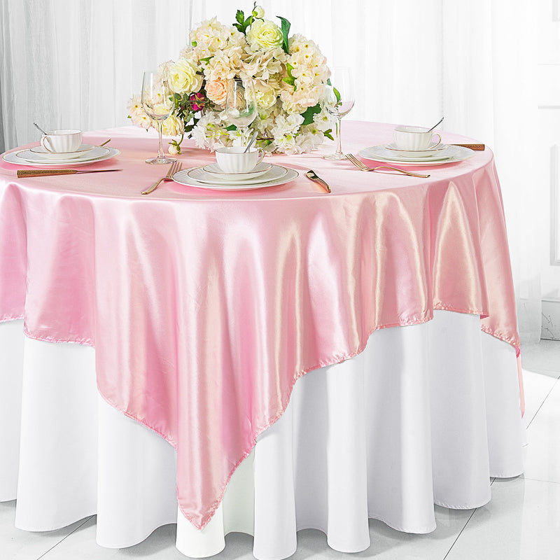 Satin Table Overlay 54x54 Square Pink