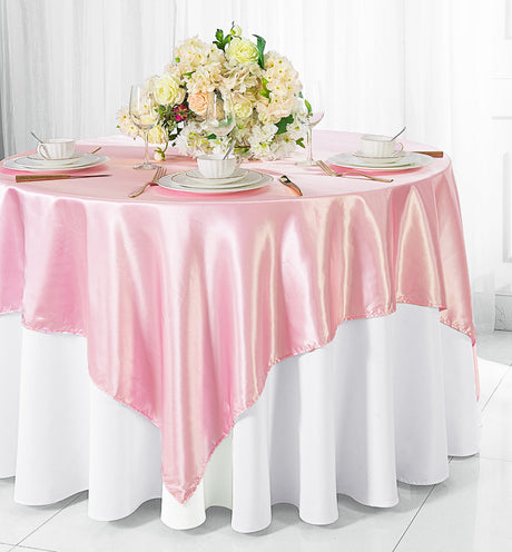 Satin Square Table Overlay 85x85 Pink