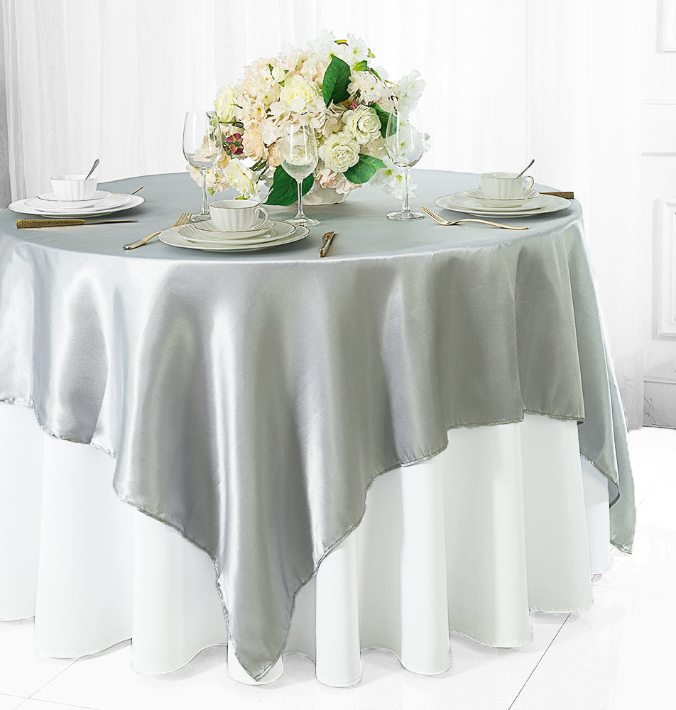 Satin Square Table Overlay 85x85 Platinum