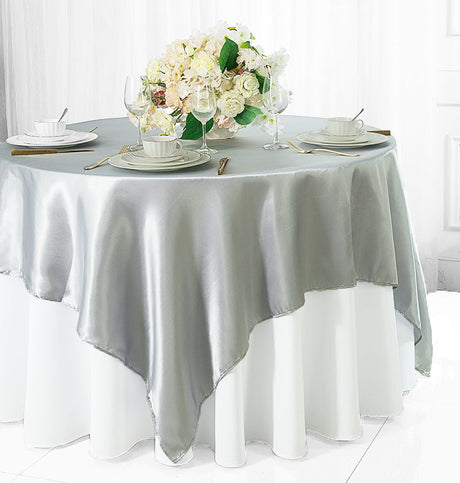 Satin Square Table Overlay 85x85 Platinum