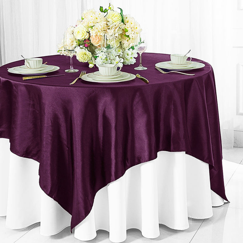 Satin Square Table Overlay 54x54 Plum