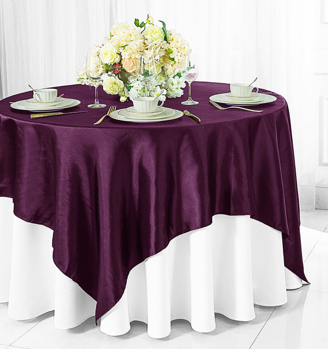 Satin Square Table Overlay 54x54 Plum