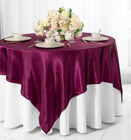 Satin Table Overlay 85x85 Square Sangria