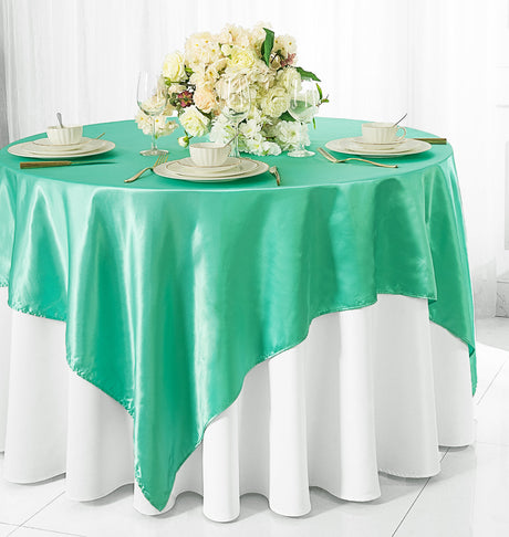 Satin Square Table Overlay 85x85 Tiff Blue/Aqua Blue