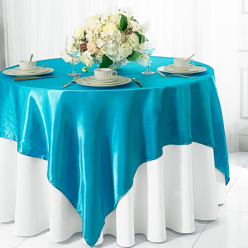 Satin Table Overlay 85x85 Square Turquoise