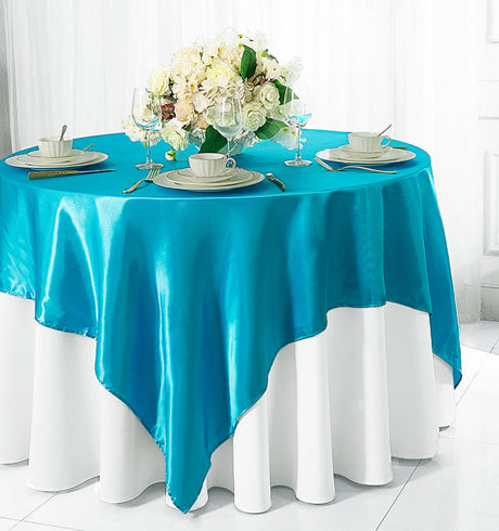Satin Table Overlay 85x85 Square Turquoise