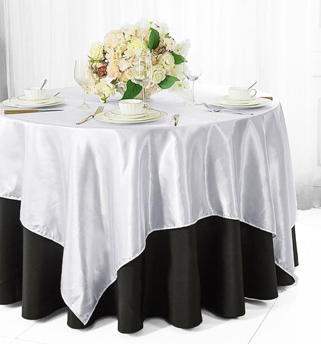 Satin Table Overlay 85x85 Square White