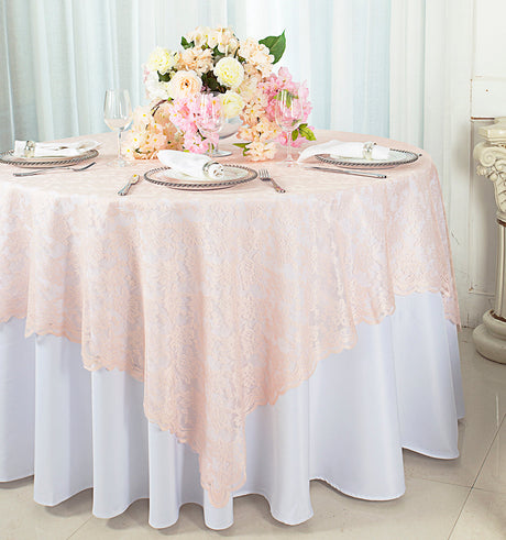 Square Lace Table Overlay 54x54 Blush Pink