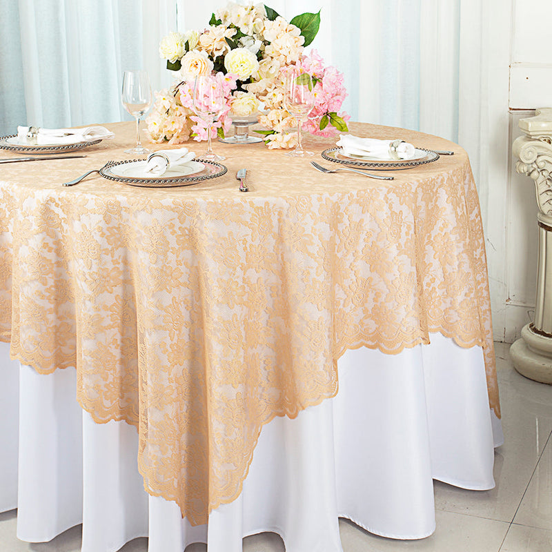 Square Lace Table Overlay 54x54 Champagne