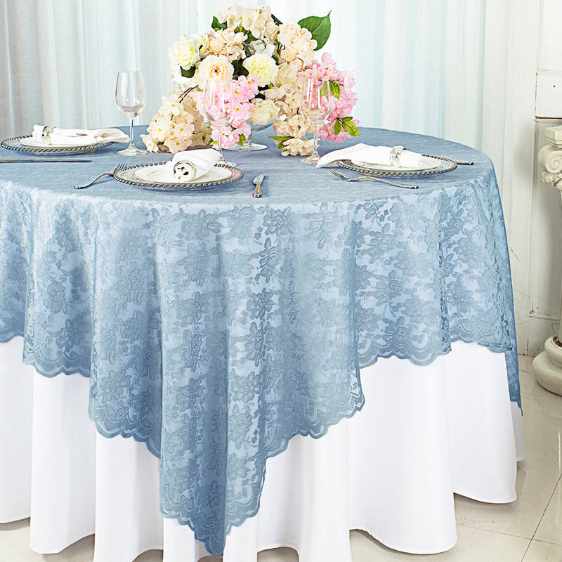Square Lace Table Overlay 54x54 Dusty Blue