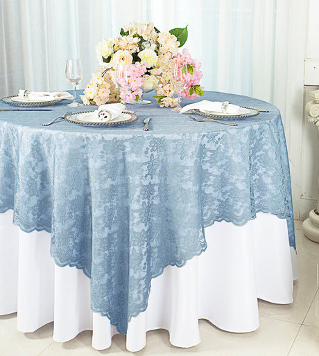 Square Lace Table Overlay 54x54 Dusty Blue