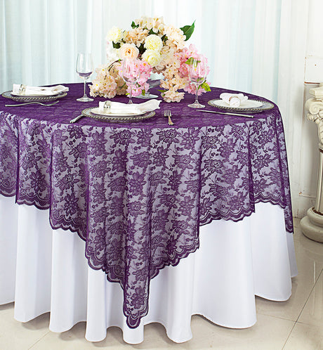 Square Lace Table Overlay 54x54 Eggplant