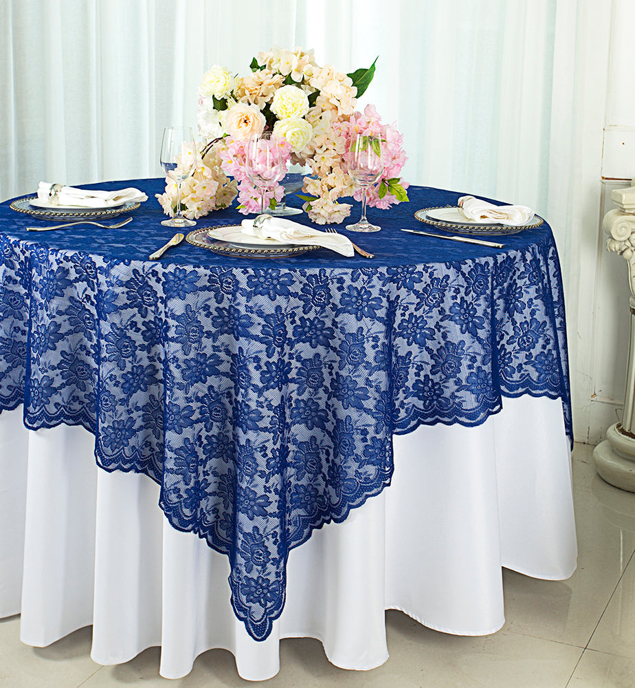 Square Lace Table Overlay 54x54 Navy Blue