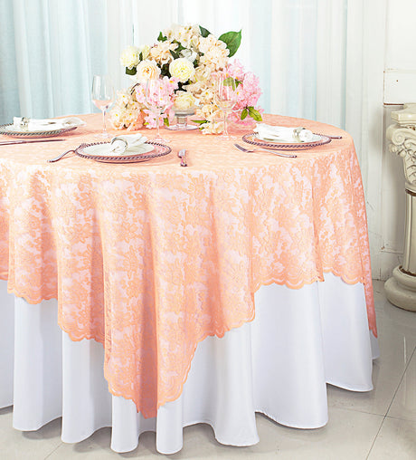 Square Lace Table Overlay 54x54 Apricot Peach