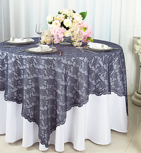 Square Lace Table Overlay 54x54 Pewter/Charcoal