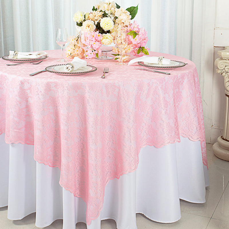 Square Lace Table Overlay 54x54 Pink
