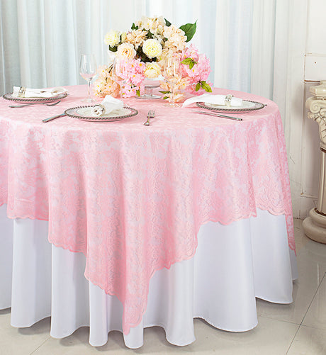 Square Lace Table Overlay 54x54 Pink